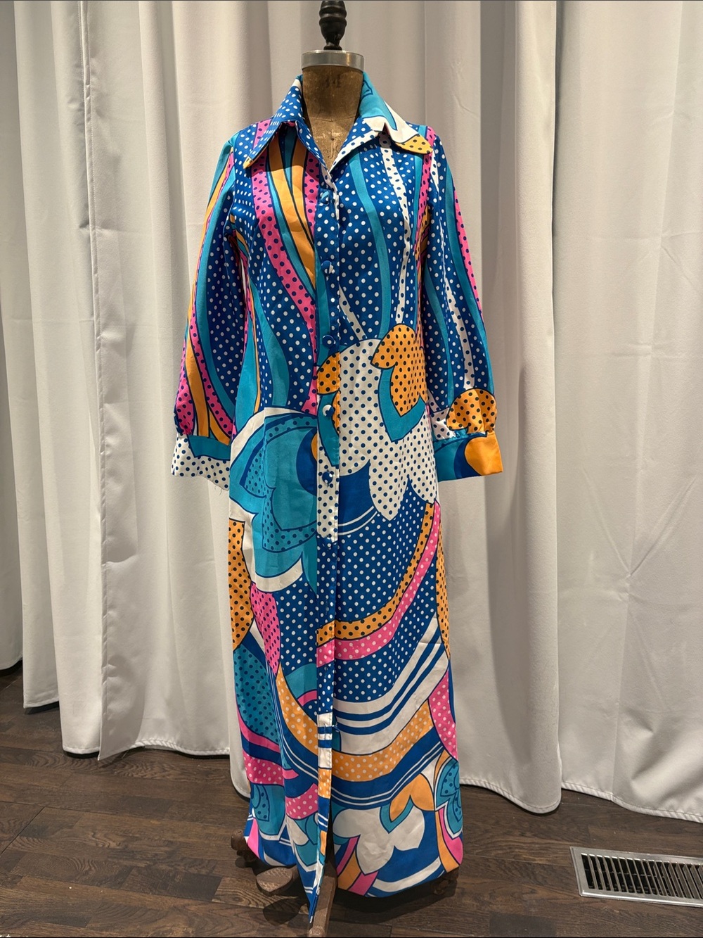 EUC incredible vintage Lanvin psychedelic print maxi shirt dress